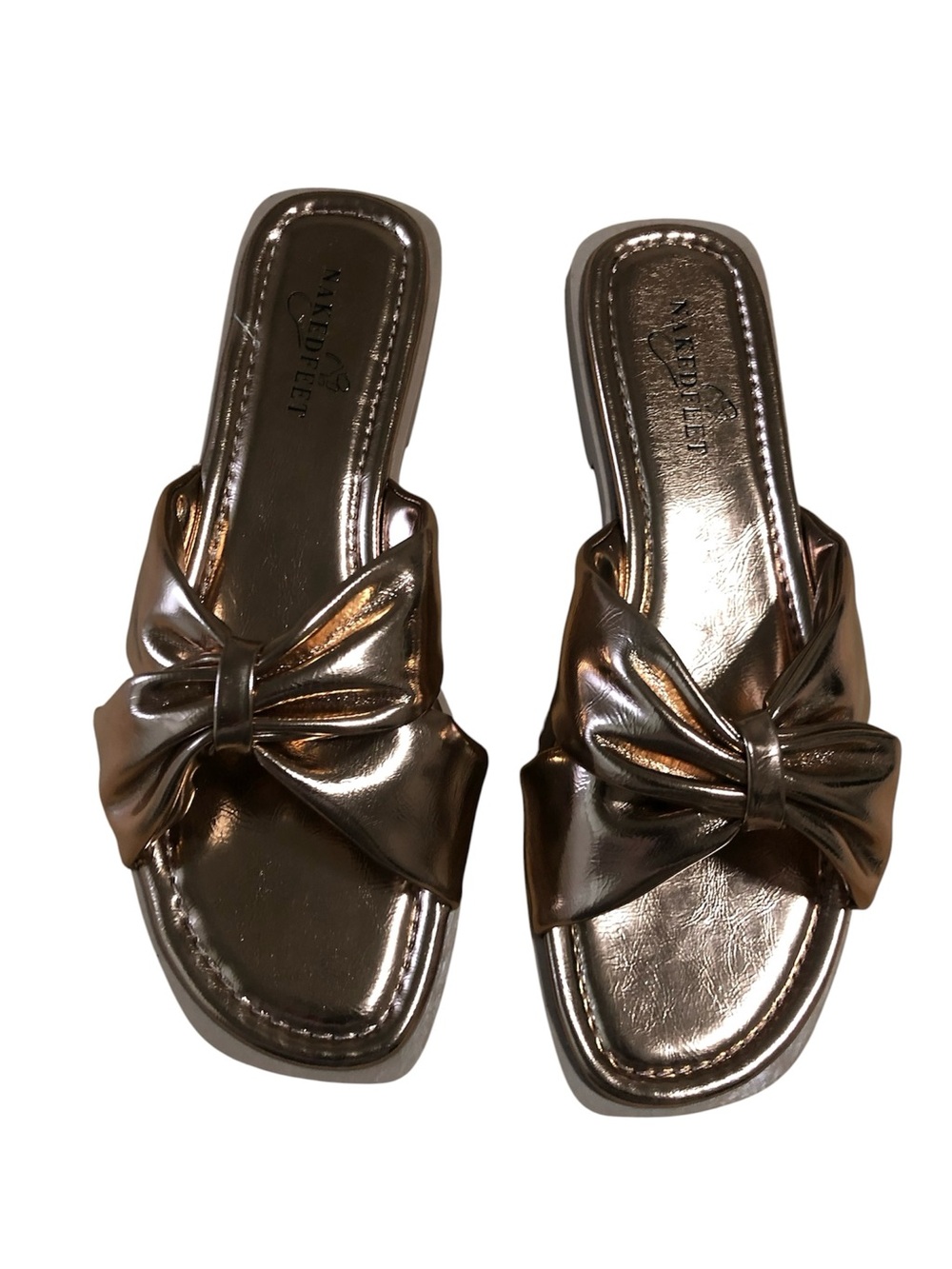 Naked Feet Bronze Gold Bow Slide Sandals